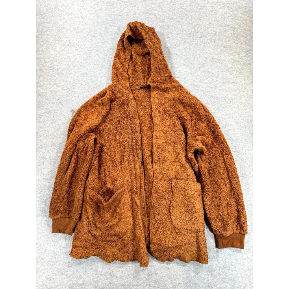 SHEIN Curve Teddy Coat Womens 2XL Brown Open Front Hooded Winter Warm Wear